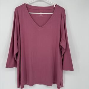 J Jill Shirt Womens XL Pink Pima Cotton 3/4 Sleeve V Neck Soft Jersey Top